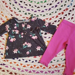 Infant Long sleeved floral shirt & pants set - new
